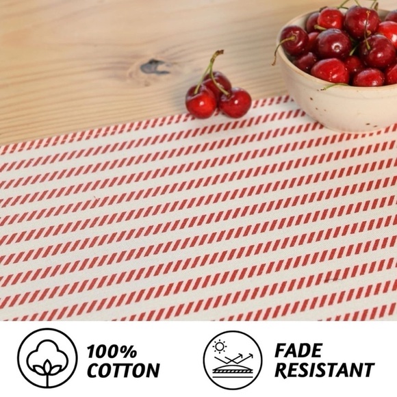 Farmhouse Red & White Table Runner 108” Long with Tassels 100% Cotton - Picture 4 of 6